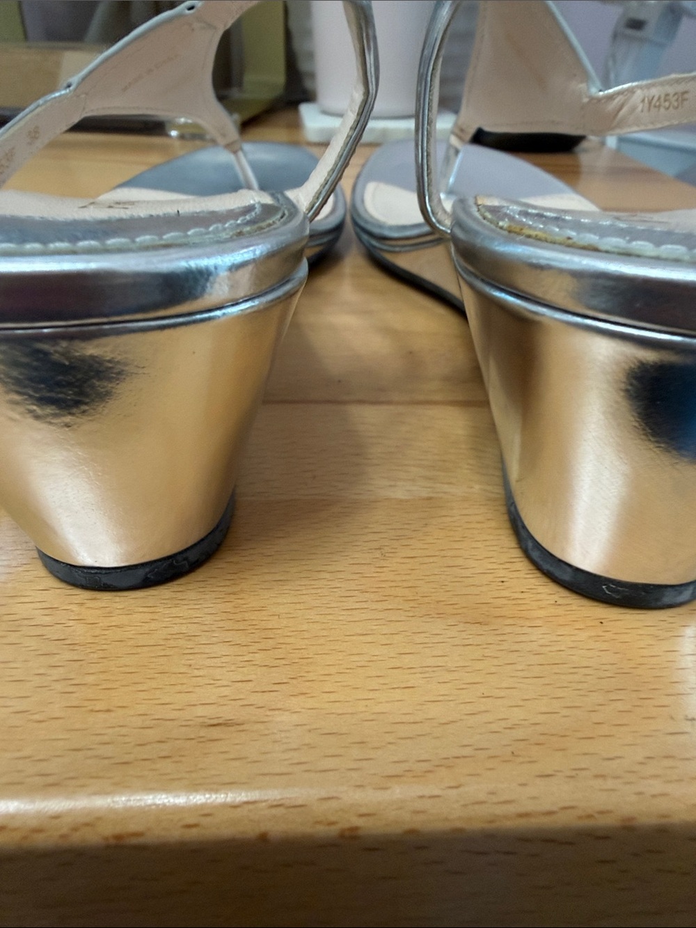 Prada Metallic Silver T-Strap Logo Sandals - Picture 8 of 15